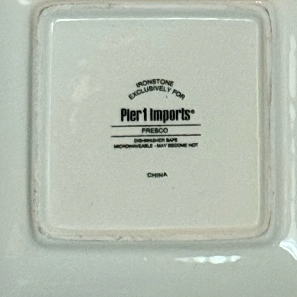 Pier 1 Imports NWT Set of 4 Square Cocktail Vegetable Design Ceramic Plates
